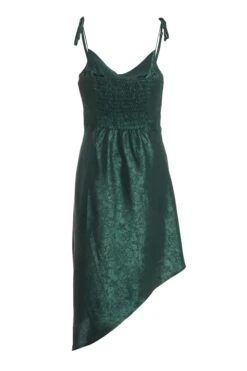 Petite Bottle Green Satin Jacquard Floral Midi Dress -Glamourista 00100036027 ZB