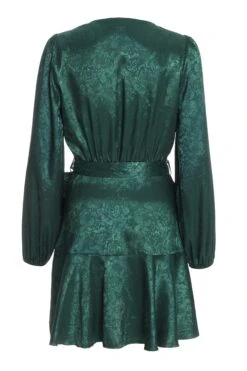 Petite Bottle Green Satin Jacquard Floral Mini Dress -Glamourista 00100036028 ZB