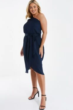 Curve Navy Satin One Shoulder Midi Dress -Glamourista 00100036029 XS