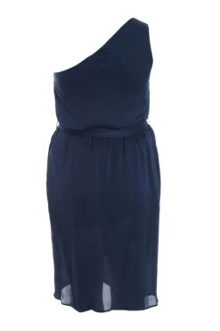 Curve Navy Satin One Shoulder Midi Dress -Glamourista 00100036029 ZB