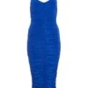 Royal Blue Ruched V Neck Bodycon Midi Dress