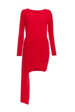 Red Ruched Drape Mini Dress