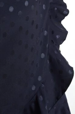 Curve Navy Satin Polka Dot Wrap Dress -Glamourista 00100036061 ZS