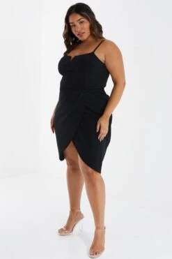 Curve Black Wrap Midi Bodycon Dress -Glamourista 00100036063 XS