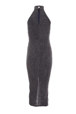 Grey Glitter Ruched Midi Dress 10 Grey Glitter Ruched Midi Dress -Glamourista 00100036073 ZB