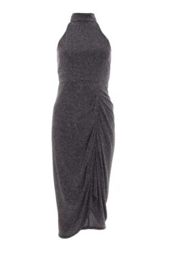 Grey Glitter Ruched Midi Dress