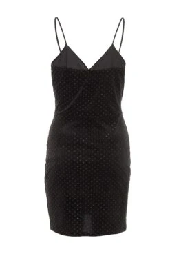 Black Velvet Glitter Polka Dot Mini Dress 10 Black Velvet Glitter Polka Dot Mini Dress -Glamourista 00100036074 ZB