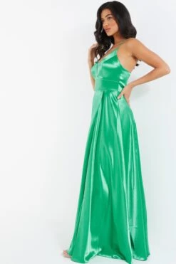 Jade Green Satin Maxi Dress -Glamourista 00100036084 XS