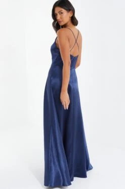 Navy Satin Maxi Dress -Glamourista 00100036085 XB