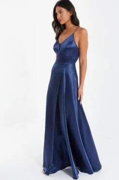 Navy Satin Maxi Dress -Glamourista 00100036085 XS