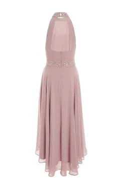 Pink Embellished Chiffon High Neck Midaxi Dress -Glamourista 00100036088 ZB