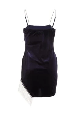 Petite Blue Velvet Diamante Trim Mini Dress -Glamourista 00100036090 ZB