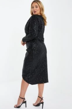 Curve Black Sequin Wrap Midi Dress 8 Curve Black Sequin Wrap Midi Dress -Glamourista 00100036098 XB