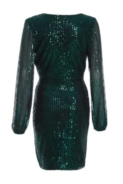 Bottle Green Sequin Sash Bodycon Dress -Glamourista 00100036112 ZB