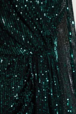 Bottle Green Sequin Sash Bodycon Dress -Glamourista 00100036112 ZS