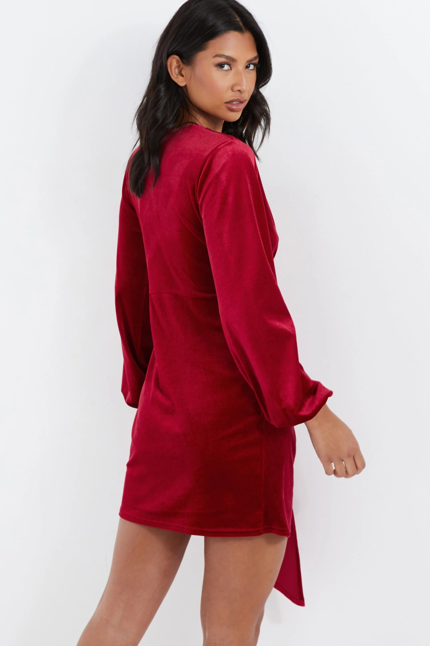 Red Velvet Sash Bodycon Dress 3 Red Velvet Sash Bodycon Dress - Image 3