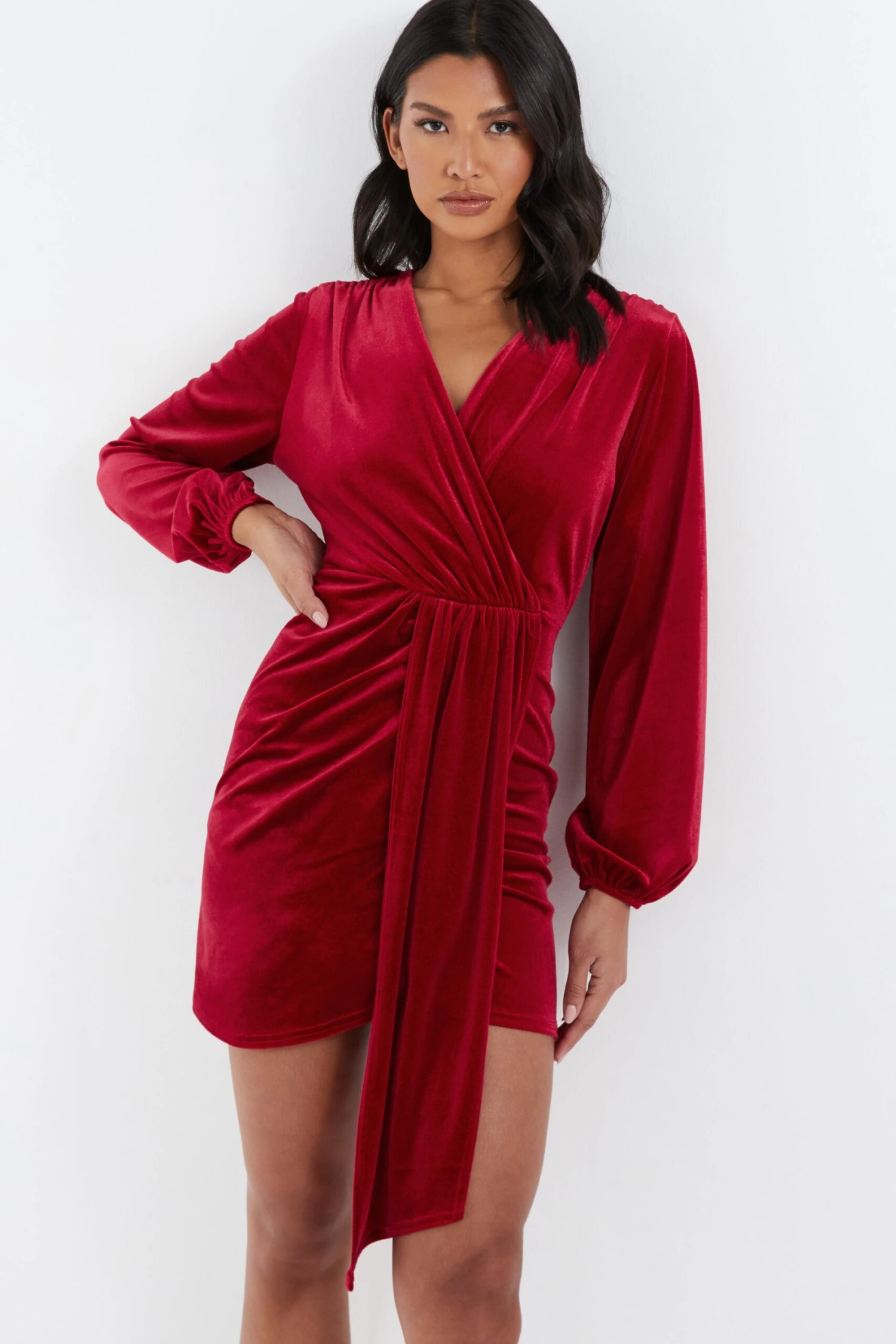 Red Velvet Sash Bodycon Dress 2 Red Velvet Sash Bodycon Dress - Image 2
