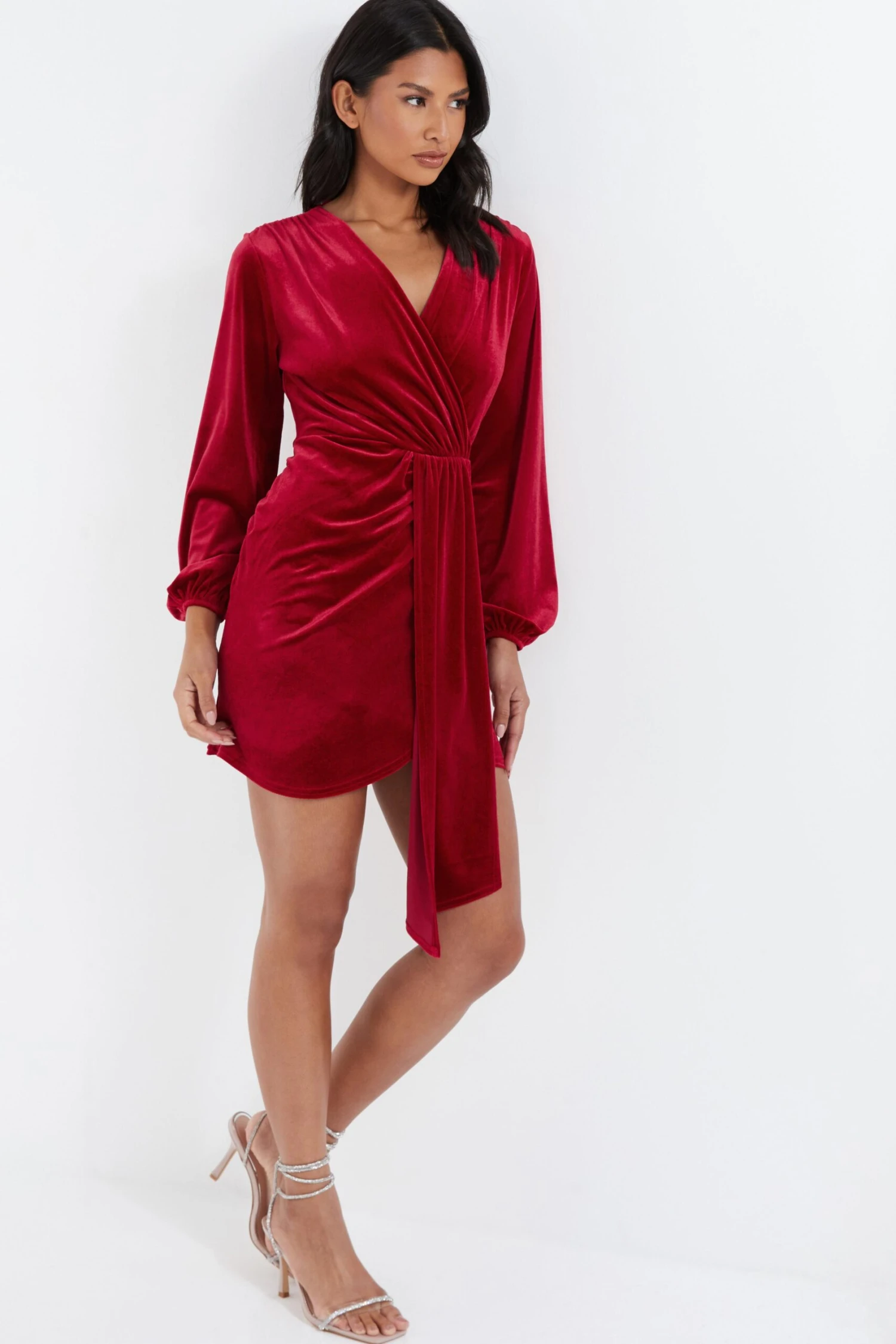 Red Velvet Sash Bodycon Dress 4 Red Velvet Sash Bodycon Dress - Image 4