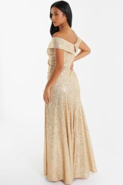 Petite Gold Sequin Ruched Maxi Dress -Glamourista 00100036119 XB