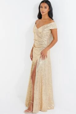 Petite Gold Sequin Ruched Maxi Dress -Glamourista 00100036119 XS