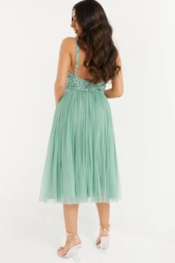 Petite Blue Sequin Tulle Midi Dress -Glamourista 00100036125 XB
