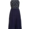 Petite Navy Sequin Chiffon Halter Neck Midi Dress