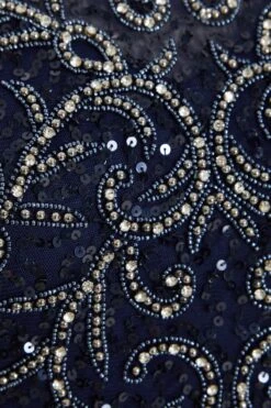 Petite Navy Sequin Chiffon Halter Neck Midi Dress -Glamourista 00100036126 ZS