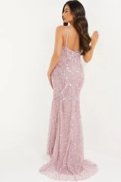 Petite Pink Sequin Fishtail Maxi Dress -Glamourista 00100036127 XB