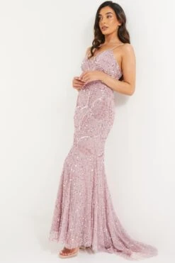 Petite Pink Sequin Fishtail Maxi Dress -Glamourista 00100036127 XS