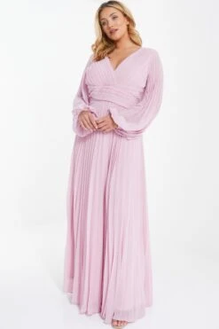 Curve Pink Pleated Chiffon Maxi Dress -Glamourista 00100036128 XS