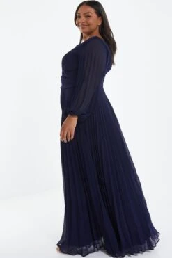 Curve Navy Pleated Chiffon Maxi Dress -Glamourista 00100036129 XB