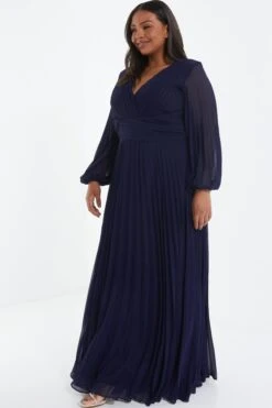 Curve Navy Pleated Chiffon Maxi Dress -Glamourista 00100036129 XS