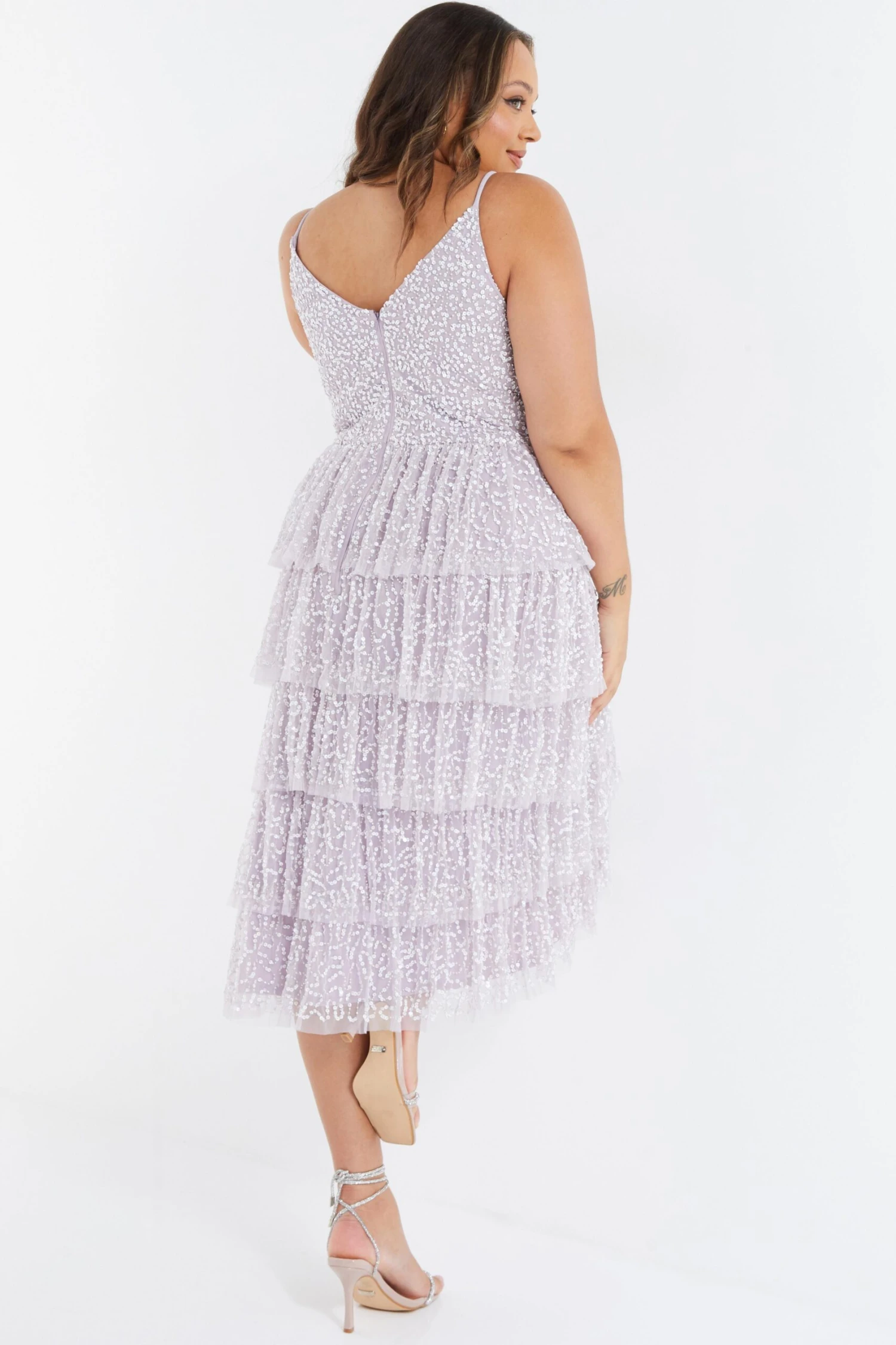 Curve Lilac Sequin Tiered Midi Dress 3 Curve Lilac Sequin Tiered Midi Dress - Image 3