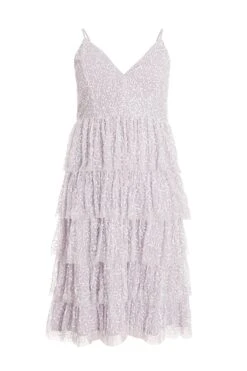 Curve Lilac Sequin Tiered Midi Dress