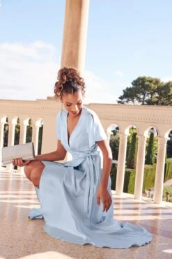 Light Blue Satin Wrap Maxi Dress 8 Light Blue Satin Wrap Maxi Dress -Glamourista 00100036140 XB