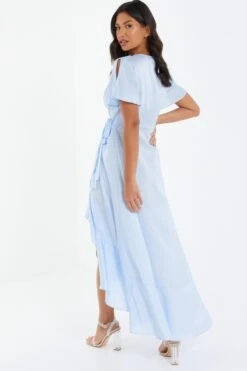 Light Blue Satin Wrap Maxi Dress 9 Light Blue Satin Wrap Maxi Dress -Glamourista 00100036140 XS
