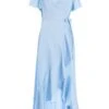 Light Blue Satin Wrap Maxi Dress