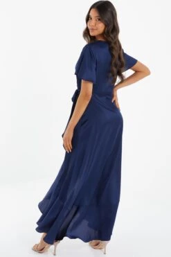 Navy Satin Wrap Maxi Dress 8 Navy Satin Wrap Maxi Dress -Glamourista 00100036141 XB