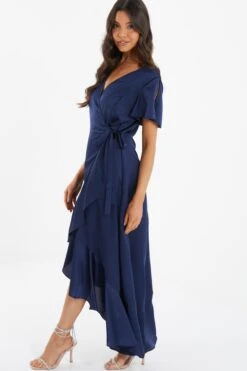 Navy Satin Wrap Maxi Dress 9 Navy Satin Wrap Maxi Dress -Glamourista 00100036141 XS