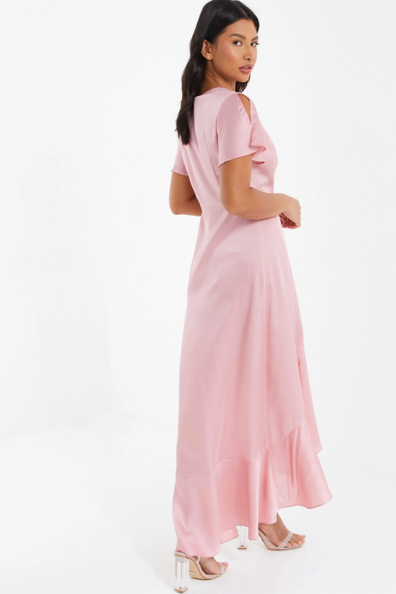 Pink Satin Wrap Maxi Dress 3 Pink Satin Wrap Maxi Dress - Image 3