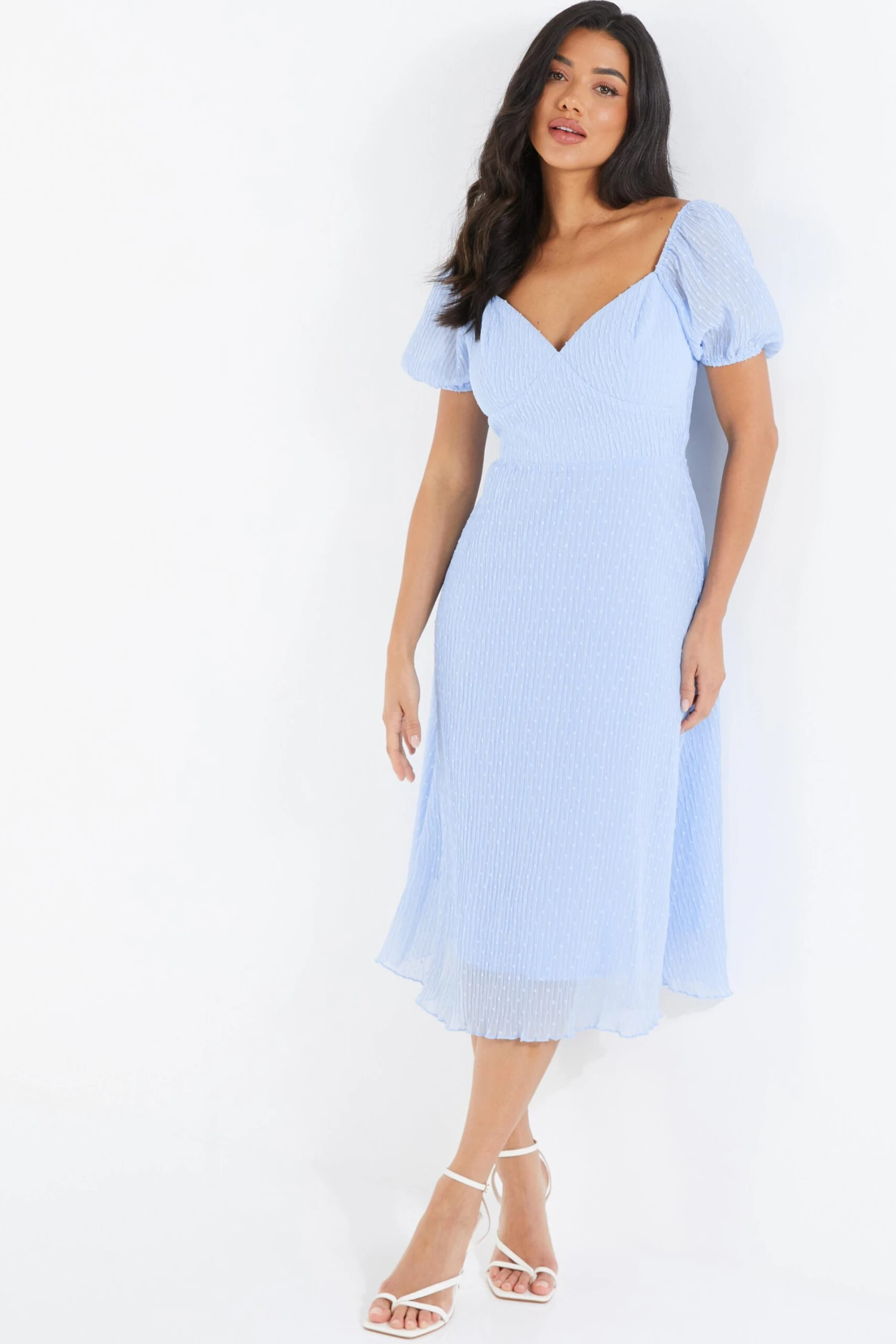 Light Blue Chiffon Crinkle Midi Dress 2 Light Blue Chiffon Crinkle Midi Dress - Image 2