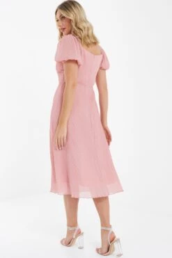 Pink Chiffon Crinkle Midi Dress -Glamourista 00100036160 XB