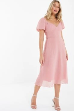 Pink Chiffon Crinkle Midi Dress -Glamourista 00100036160 XS