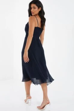 Navy Chiffon Crinkle Midi Dress 8 Navy Chiffon Crinkle Midi Dress -Glamourista 00100036161 XB