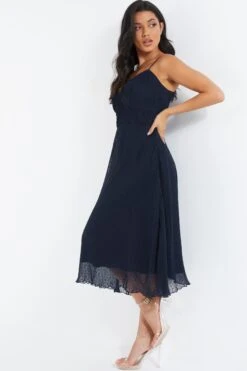 Navy Chiffon Crinkle Midi Dress 9 Navy Chiffon Crinkle Midi Dress -Glamourista 00100036161 XS