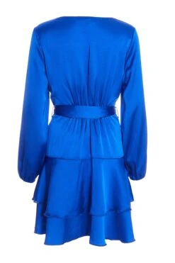 Blue Satin Wrap Mini Skater Dress -Glamourista 00100036162 ZB