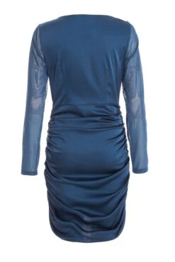 Blue Satin Ruched Mini Dress -Glamourista 00100036170 ZB