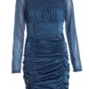 Blue Satin Ruched Mini Dress