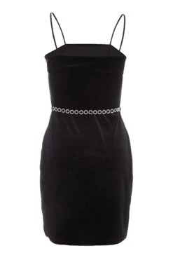 Black Velvet Diamante Mini Dress 10 Black Velvet Diamante Mini Dress -Glamourista 00100036172 ZB