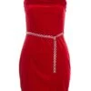 Red Velvet Diamante Mini Dress